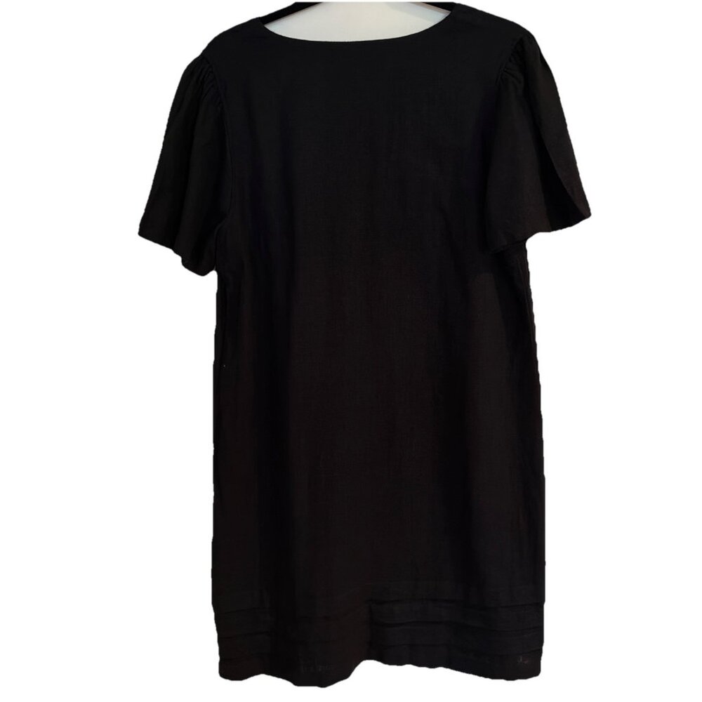 Nicole Miller Original Black Dress Linen Blend Minimalist V-Neck L Pintuck Hem - Picture 4 of 10